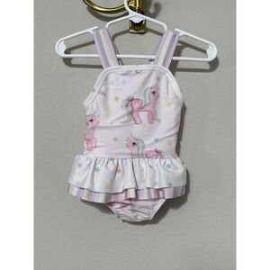 Sal & Pimenta Swimsuit Baby 6M Pink Unicorn Ruffle One Piece Striped Straps